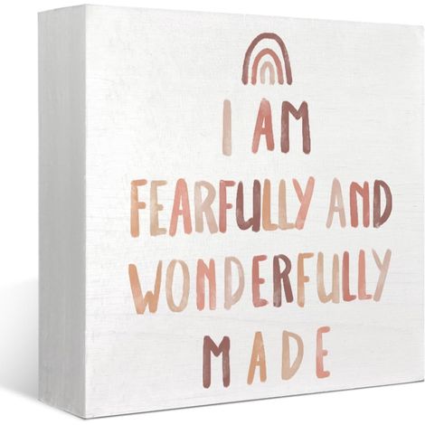 Décoration de nursery bébé boho neutre - Panneau en boîte en bois arc-en-ciel avec verset biblique inspirant, décoration de bureau pour chambre de tout-petit, chrétien, 12,7x12,7 cm en bois burlywood (1/5)