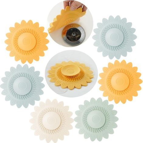 Lot de 6 Bouchons de Vidange en Silicone,Bouchon Baignoire Universel pour Baignoire Filtre de Protection pour Sol Buanderie Cuisine et Salle de Bain,Bouchon Evier Silicone (4 Couleurs) (1/5)