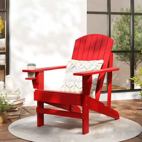 Fauteuil de jardin Adirondack grand confort porte-gobelet intégré bois de peuplier traité peint rouge (1/5)