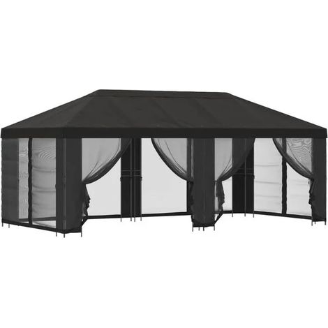 Un gazebo avec parois latérales, 6 x 3 mètres, en fibre de polyester gris anthracite et structure en acier. (1/5)
