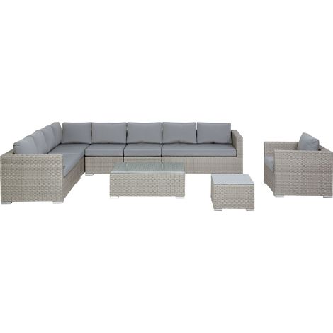Set da Esterno Divano Angolare Finto Rattan Grigio e Tavolino 8 Posti Xxl