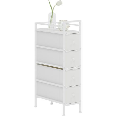 Cómoda con 4 Cajones de Tela Marco de Acero Cómoda para Dormitorio para Espacios Pequeños Salón Vestidor Blanco