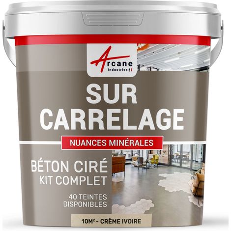 Béton ciré sur carrelage, cuisine, salle de bain, mural, sol, plan de travail, décoratif, revêtement, douche, kit - 10 m² (en 2 couches) Crème Ivoire - ARCANE INDUSTRIES (1/5)