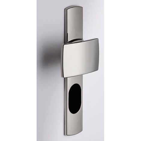 Ensemble de poignée ”Scult” sur plaque - BEZAULT - Chromé velours - Plaque 215 x 41 mm - entraxe de fixation 195 mm - Palière - clé I avec trou oblong pour protecteur de cylindre (1/2)