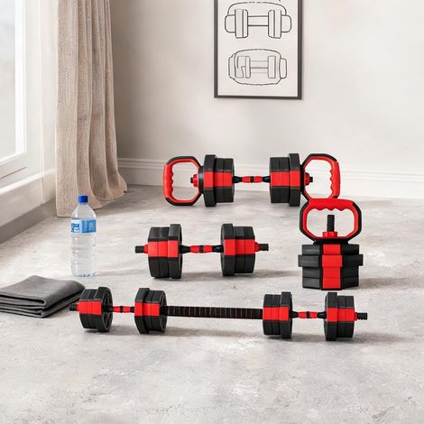 Set de Musculation 4-en-1 en Plastique et Métal Rouge 20 kg (1/5)