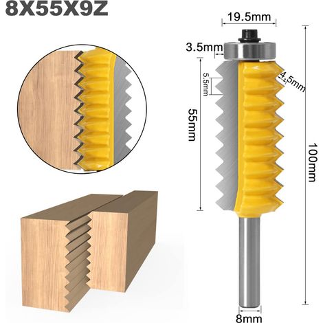 8mm tige surélevée panneau "V" joint Bits joint de doigt colle fraise for bois Tenon boiseries cône Tenon fraisage Tenoning Machine (Size : 8X55X9Z) (1/5)