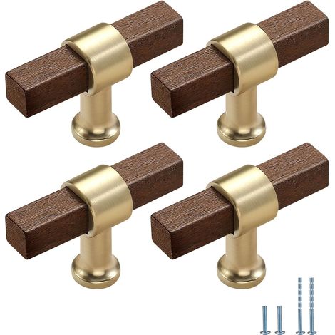 Poignée monobloc en bois pour tiroir de meuble de cuisine et porte de placard (alliage de zinc) – Lot de 4 – 2 pouces (1/5)