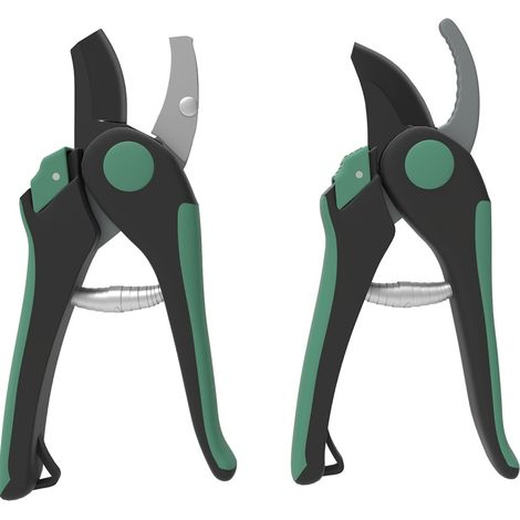Set de 2 cisailles de jardin en métal avec sécateur à lame franche et cisaille à enclume - Vert et Noir (1/5)