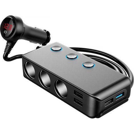 Chargeur Allume-Cigare Voiture 3 Ports USB + QC3.0 Rapide - Affichage LED - Clip de Retour - Conception Compacte HC67A (1/5)