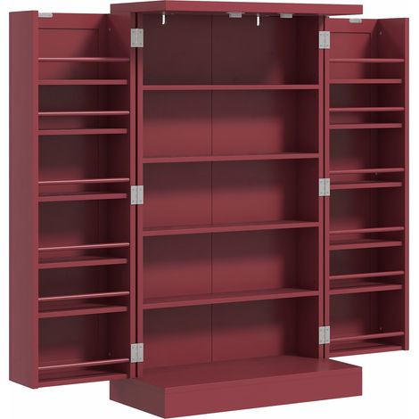 Armoire garde-manger 2 battants, 5 tablettes et 12 rangements épices - Meuble cuisine 60x30x104 cm - Rouge (1/5)