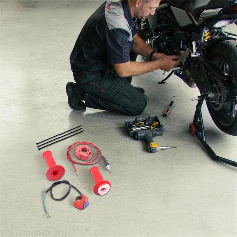 7/8 Zoll Gasgriff & Kabel Kit für Motorrad/ATV 50-250cc, TPR-Griffe, Aluminium, Einfache Installation (Rot) (1/5)