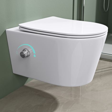 Mai & Mai Sanitari Bagno Sospeso 53.5x36x36.5cm, Sanitari Bagno in Ceramica Soft Close Bianco in Ceramica Vaso Montaggio a Parete, A601