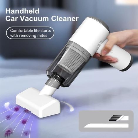 HOXILEELEOAspirateur à Main-Anti-acariens-120W, 2000mAh-Sans fil et portable-Matelas, tapis, oreillers, coussins--Blanc (1/4)