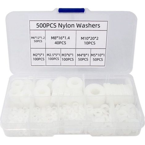 Rondelle Nylon Entretoise Plastique M2 M2.5 M3 M4 M5 M6 M8 M10 Ronde de Rondelle Plate 500 Pièces (1/4)