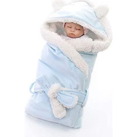 Couverture chaude pour bébé d'hiver, sac de couchage en peluche doux universel sac de couchage chaud pour bébé-bleu (1/4)