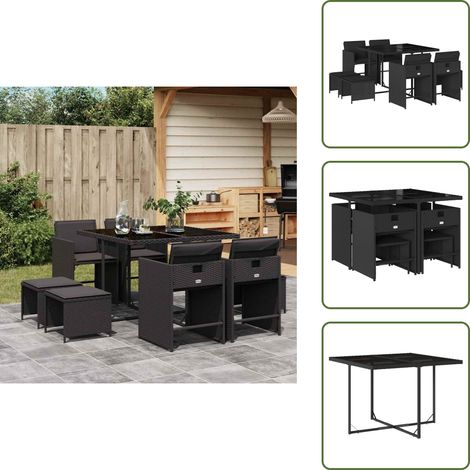 Cuscini da giardino - vidaXL Set da Pranzo da Giardino 9 pz con Cuscini Nero in Polyrattan - Rattan PE