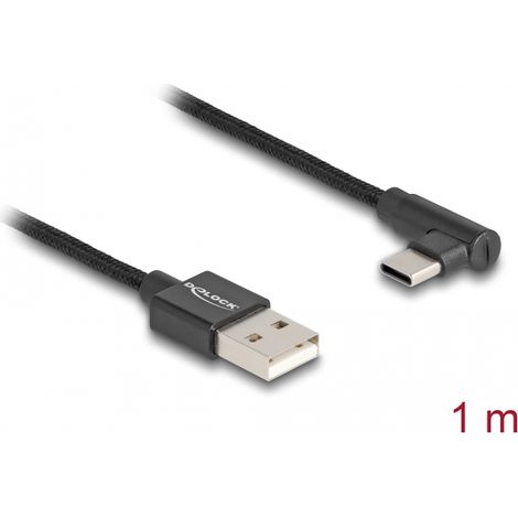 Delock Cable USB 2.0 Tipo-A macho a USB Type-Câ¢ macho, sesgado, de 1 m y negro