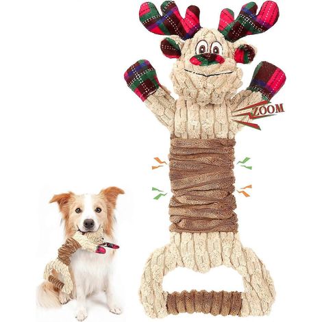 Jouet couineur de Noël pour chiens de grande taille et à mâchoires puissantes, peluche indestructible en coton. (1/5)