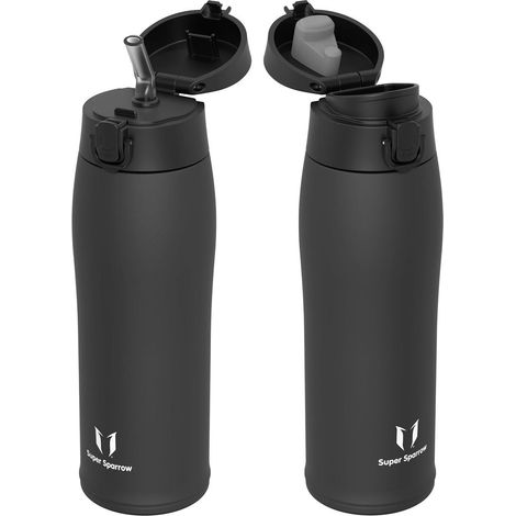 Trinkflasche Edelstahl BPAFrei Auslaufsicher 750 ml M- Nähte Schwarz (1/5)