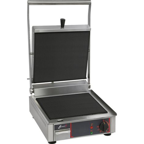 Grill vitrocéramique électrique simple - Plaques inf. et sup. rainurée - long. 390 mm - Sofraca
