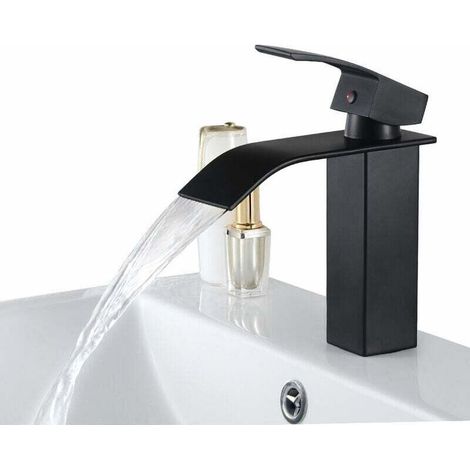 NOIR Robinet de Lavabo en Cascade Mitigeur en Laiton pour Salle de Bain Design Moderne (1/5)