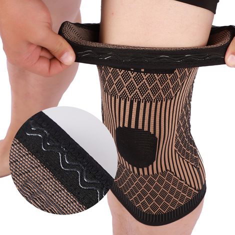 Atmungsaktive und rutschfeste Knieschoner aus gestricktem Nylon mit Kupferfaseranteil, geeignet für Radfahren, Basketball und Badminton (Größe S). (1/5)