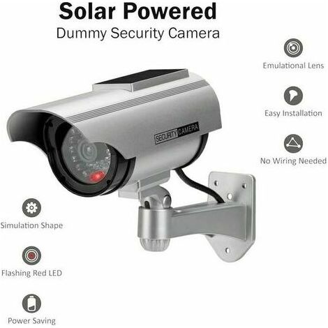 Dummy Camera Solar Powered Surveillance Security CCTV Dome Camera with LED Flashing Light for Outdoor Home Business (Silver-1 Pack) (1/3)