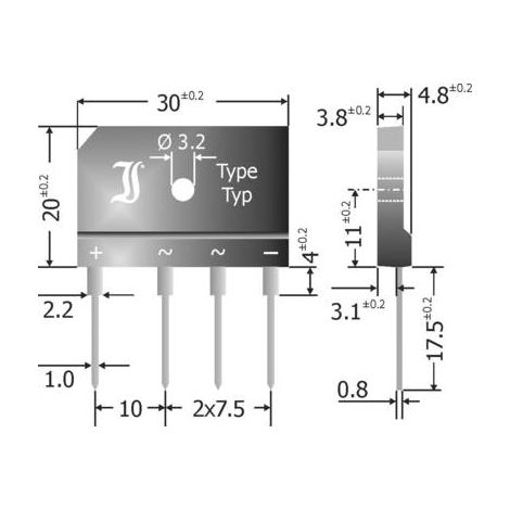Diotec GBI25A Pont redresseur SIL-4 50 V 25 A Monophasé (1/2)
