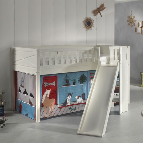 Lit surélevé 90x200 cm avec toboggan décor animaux - NIFTY