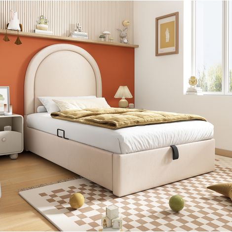 CHICFURN Letto singolo bambino 90x200 cm in PU beige con contenitore, senza materasso (1/5)