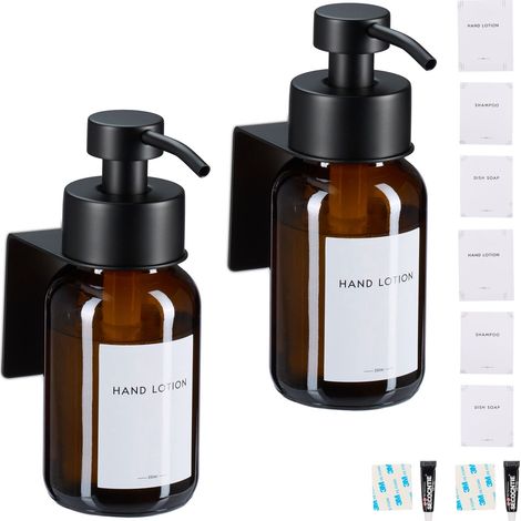 Distributore di sapone da parete elegante e pratico, montaggio facile, 16,5 x 6,5 x 12,5 cm, in vetro nero, 130016931