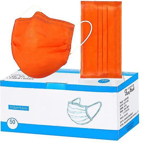 Masques faciaux jetables noirs à 3 plis avec filtre et élastiques auriculaires (50 pièces), orange (1/4)