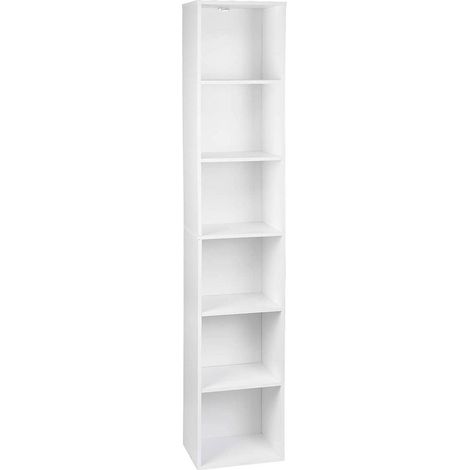 WOLTU Bücherregal mit 6 Fächern, Würfelregal freistehend, Standregal, Büroregal Aufbewahrungsregal Aktenregal, aus Holzwerkstoff, 30x158,5x24 cm(BxHxT), weiß (1/5)