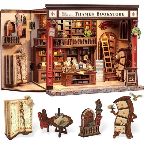 Miniatur Buchhandlung Bausatz mit LED-Beleuchtung für Bücherregal Deko