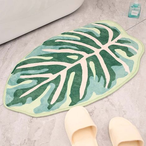 Tapis De Bain - Motif Feuilles Monstera - Microfibre Épaisse Absorbante - Dos En Caoutchouc TPR Anti-dérapant - Lavable En Machine - Vert - 50 x 80 cm - 1 Pièce