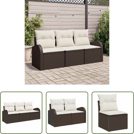Canapé modulaire - Ensemble de canapé de jardin 3 pcs Marron et blanc Poly rotin (1/5)