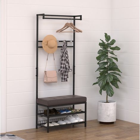 Ingresso con panca, appendiabiti e scarpiera 72,5 x 35 x 180 cm nero HAVRYA (1/5)