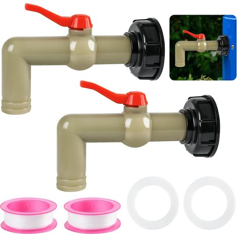 2 Robinets D'écoulement IBC, 90 Degrés Robinet De Sortie IBC S60 x 6, Robinet Pour Cuve Robinet de Sortie Filetage Grossier avec Joint et Ruban Adhésif Adapté Aux Réservoirs D'eau Barils de Pluie (1/5)