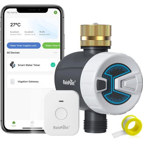 WiFi Watering Timer, Automatic Watering Timer with Brass Input, 2 Watering Modes, Smart APP Remote Control Via WLAN 2.4 GHz or Bluetooth, for Garden, Lawn (1/5)