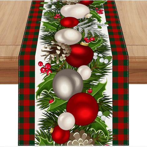 Chemin de table de Noël en lin à carreaux rouges et verts, 183 cm de long, style champêtre, hivernal, Noël - Rouge et vert (1/5)