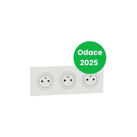 Schneider - Odace 2025 - LOT triple prises 2P+T affleurante + plaque de finition - blanc craie - Ru00e9f : S920052x3+S920706 (1/5)