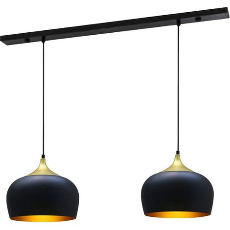 Lustre en Métal Noir Avec Deux Pendentifs – Lustre Vintage E27 Ø30 cm pour Salon, Chambre ou Salle à Manger (1/5)