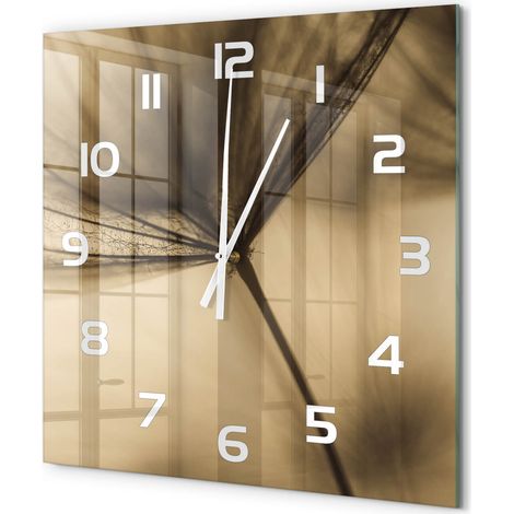 Grande Horloge Murale Carrée pour Salon Verre Trempé Silencieuse Décoration Moderne Pissenlit 60x60 cm (1/5)