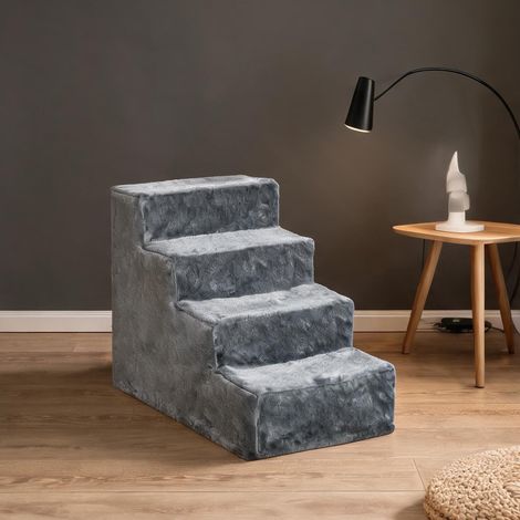 Escalier pour animaux en peluche gris clair 4 marches 60 x 35 x (1/5)