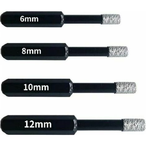 Forets diamant professionnels pour carrelage, céramique, verre et pierre – Coffret de 4 mèches (6mm, 8mm, 10mm, 12mm) – Tige hexagonale anti-glisse (1/5)