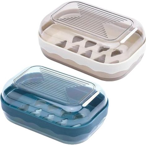 Juego de 2 jaboneras impermeables - Fácil limpieza con tapa para el hogar y los viajes (1/5)