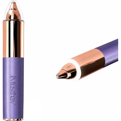 Rasoir et tondeuse précision sourcils, nez et oreilles - Plaqué or 18 carats, doux pour la peau, LED 360°, piles incluses (Violet) (1/5)