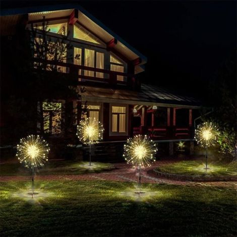 Lampe Solaire Exterieures Jardin 4X120LED Lumière Feux d'artifice Solaire avec Télécommande,8Modes Lumière Solaire Exterieur Étanche (1/4)