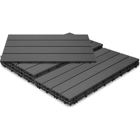 Jiubiaz Terrassenfliesen Holzfliesen Balkon 30x60cm, WPC Fliesen Wasserfilterbar Terrassen Garten, Anthrazit 12 Stück