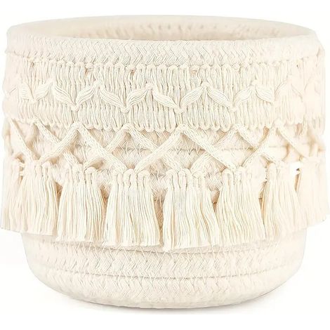 Panier de rangement de bureau blanc 12 x 10 cm, boîte de rangement pour pinceaux de maquillage, panier de rangement rond tressé (1/5)